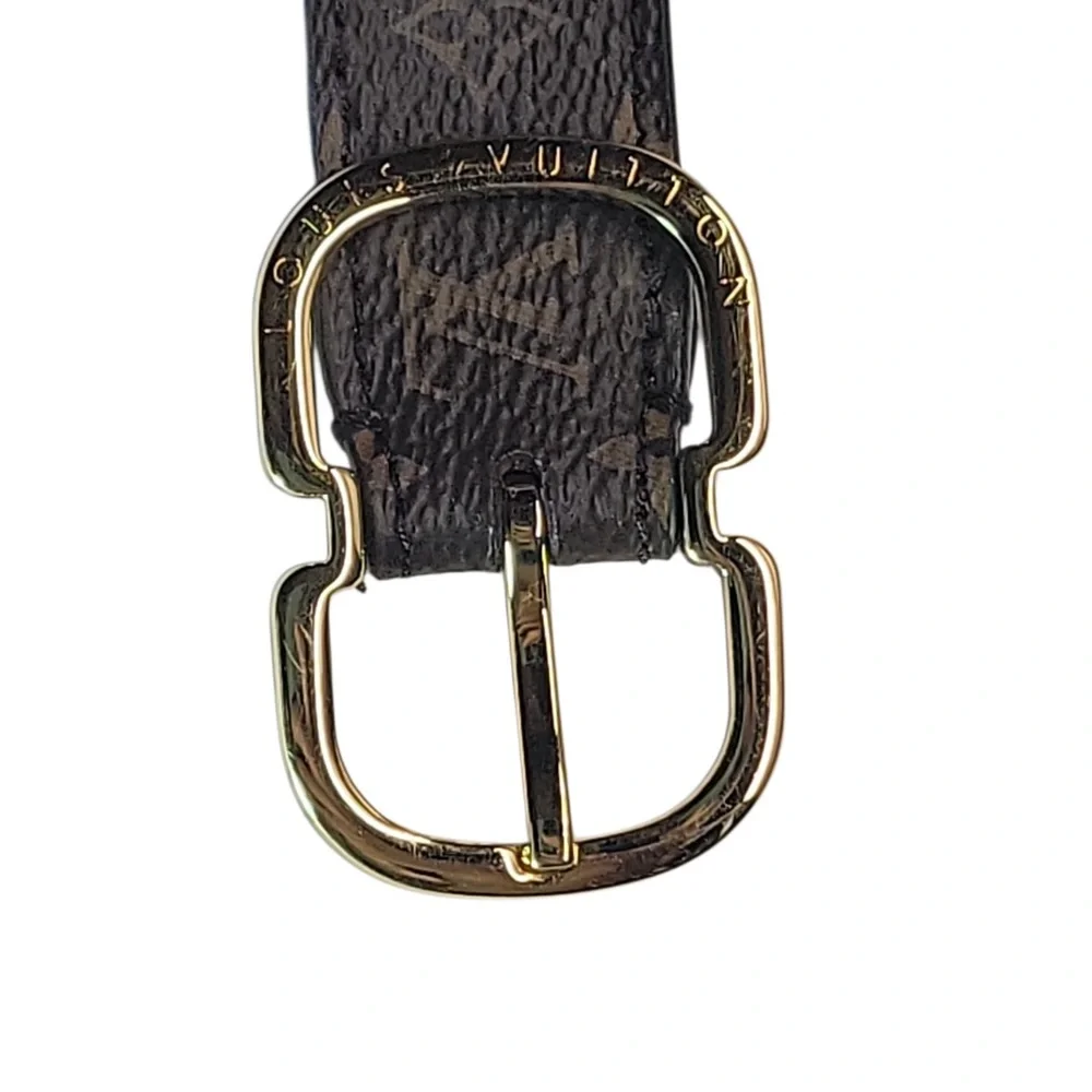 Louis Vuitton Dark Brown Monogram‎ Belt with Shiny Gold Buckle